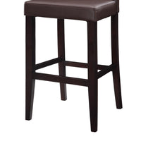 Wooden Bar Stool with Padded Seat and Open Backrest, Brown