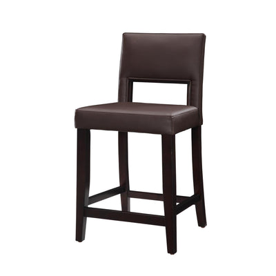 Wooden Counter Stool with Padded Seat and Open Backrest, Brown