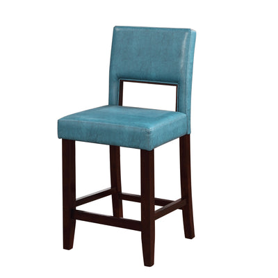 Wooden Counter Stool with Padded Seat and Open Backrest,Blue and Brown