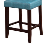 Wooden Counter Stool with Padded Seat and Open Backrest,Blue and Brown