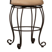 Metal Bar Stool with Cushioned Seat and Scrollwork Details, Brown