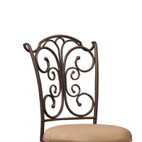 Metal Bar Stool with Cushioned Seat and Scrollwork Details, Brown