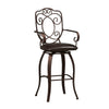 Metal Bar Stool with Armrests and Scrollwork Details, Brown