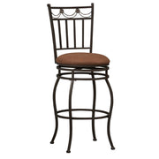 Metal Bar Stool with Fabric Upholstered Seat, Black and Brown