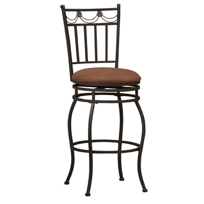 Metal Counter Stool with Fabric Upholstered Seat, Black and Brown