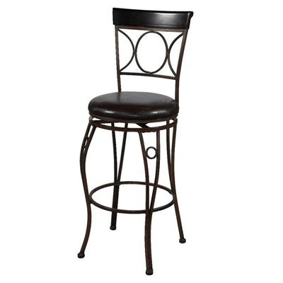 Metal Bar Stool with Leatherette Swivel Seat, Black and Brown