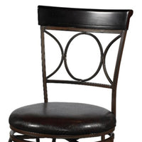 Metal Counter Stool with Leatherette Swivel Seat, Black and Brown