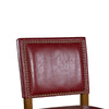 Wooden and Leatherette Bar Stool with Nailhead Trim, Red and Brown