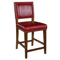 Wooden Counter Stool with Nailhead Trim Accents, Red and Brown