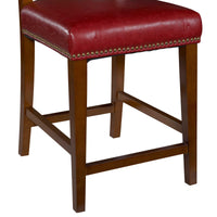 Wooden Counter Stool with Nailhead Trim Accents, Red and Brown