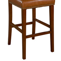 Wooden Counter Stool with Faux Leather Upholstery, Brown