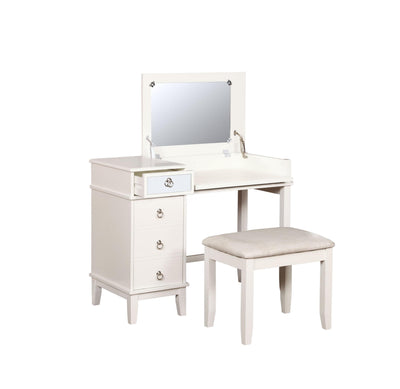 Wooden Vanity Set with Flip Top Mirror and Stool, White