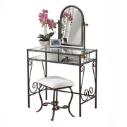 Classic Metal Vanity Set with Cheval Mirror and Stool, Black