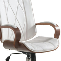 Faux Leather Office Chair Adjustable Height Swivel, White PU & Walnut brown