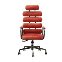 Leatherette Metal Swivel Executive Chair with Five Horizontal Panels Backrest, Red and Gray