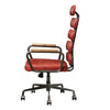 Leatherette Metal Swivel Executive Chair with Five Horizontal Panels Backrest, Red and Gray