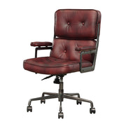 Faux Leather Upholstered Metal Swivel Executive Chair with Armrest, Red and Gray