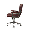 Faux Leather Upholstered Metal Swivel Executive Chair with Armrest, Red and Gray