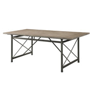 Industrial Design Wood and Metal Dining Table with Grooved Top, Gray