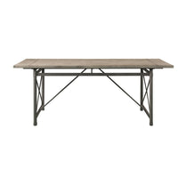 Industrial Design Wood and Metal Dining Table with Grooved Top, Gray