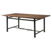 Transitional Style Wood and Metal Dining Table with Grooved Top, Brown and Black