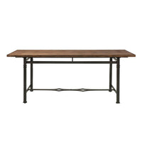 Transitional Style Wood and Metal Dining Table with Grooved Top, Brown and Black