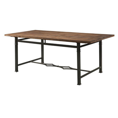 Transitional Style Wood and Metal Dining Table with Grooved Top, Brown and Black