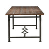 Transitional Style Wood and Metal Dining Table with Grooved Top, Brown and Black