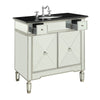 Mirrored Wooden Sink Cabinet with Two Side Drawers and Double Door Storage, Black and Silver