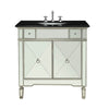 Mirrored Wooden Sink Cabinet with Two Side Drawers and Double Door Storage, Black and Silver