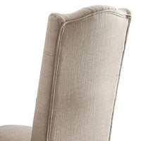 Linen Upholstered Wooden Side Chair with Button Tufting Backrest, Beige and Brown, Set of Two