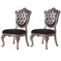 Wooden Side Chair with Cabriole Legs and Fabric Upholstered Seat, Gray and Silver, Set of Two