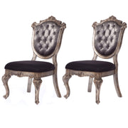 Wooden Side Chair with Cabriole Legs and Fabric Upholstered Seat, Gray and Silver, Set of Two