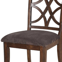 Transitional Fabric Upholstered Wooden Side Chair with Cutout Backrest, Brown, Set of Two