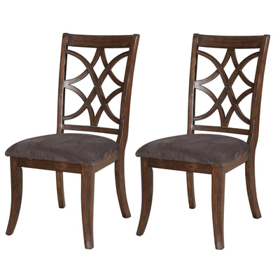 Transitional Fabric Upholstered Wooden Side Chair with Cutout Backrest, Brown, Set of Two