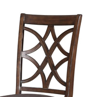 Transitional Fabric Upholstered Wooden Side Chair with Cutout Backrest, Brown, Set of Two