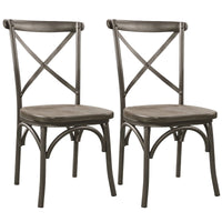 Metal Framed Side Chair with Wooden Seat and X Shape Backrest, Gray, Set of Two