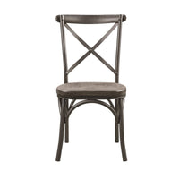 Metal Framed Side Chair with Wooden Seat and X Shape Backrest, Gray, Set of Two