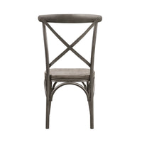 Metal Framed Side Chair with Wooden Seat and X Shape Backrest, Gray, Set of Two