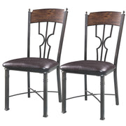 Metal Framed Side Chair with Leatherette Seat and X Shape Stretcher, Gray and Brown, Set of Two