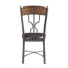 Metal Framed Side Chair with Leatherette Seat and X Shape Stretcher, Gray and Brown, Set of Two