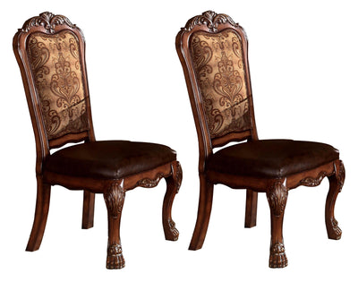 Wooden Side Chair with Claw Legs and Leatherette Seat, Brown, Set of Two