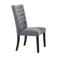 Fabric Upholstered Wooden Side Chair with Nail head Trim Accents, Gray and Brown, Set of Two