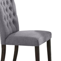 Fabric Upholstered Wooden Side Chair with Nail head Trim Accents, Gray and Brown, Set of Two