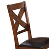 Wooden Side Chair with Faux Leather Padded Seat and X Cross Backrest, Brown, Set of Two
