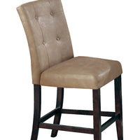 Leatherette Upholstered Wooden Counter Height Chair with Tapered Legs, Brown, Set of Two
