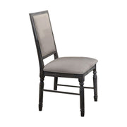 Linen Upholstered Wooden Side Chair with Turned Legs, Gray, Set of Two