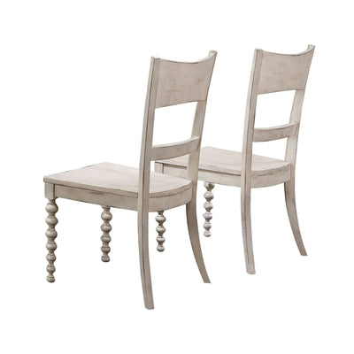 Traditional Style Wooden Side Chair with Turned Legs, White, Set of Two