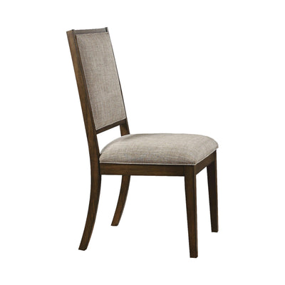 Fabric Upholstered Wooden Side Chair with Flared Back Legs, Gray and Brown, Set of Two
