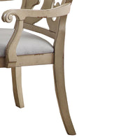 Fabric Upholstered Wooden Side Chair with Cutout Back and Rolled Arms, White and Beige, Set of Two